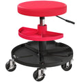 Mechanic Roller Stool with Adjustable Height and Tool Trays for Garage or Workshop Red AOSOM