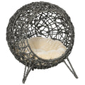 Rattan Elevated Cat Bed House with Removable Cushion Ideal for Kittens Silver Tone, Grey