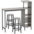 Bar Table Set with Storage Shelves and Stools for Small Kitchens or Flats Natural Wood Finish AOSOM