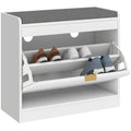 White Shoe Storage Bench For Entryway - Flip Drawer With Chevron Detail - Grey Cushioned Seat Homcom