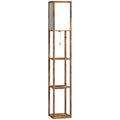 Floor Lamp With Shelves For Living Room or Bedroom - USB Charging Ports, Rustic Brown Homcom