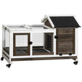 Wooden Rabbit Hutch with Removable Tray and Wheels for Outdoor or Indoor Use Brown