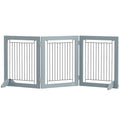 Grey Foldable Pet Gate with Three Panels and Two Support Feet by PawHut