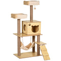 Cat Tree with Hammock and Scratching Posts for Indoor Cats to Play and Rest Yellow AOSOM
