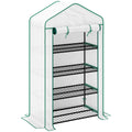 Four Tier Mini Greenhouse With Reinforced Cover Ideal For Small Gardens Green AOSOM