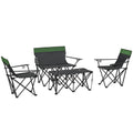 Foldable Camping Table and Chairs Set for 4 with Cup Holders and Carry Bag Olive Green