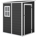 4.6x3.6ft Lean to Plastic Garden Shed for Secure Weatherproof Tool Storage with Window and Vent, Black Outsunny