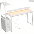 Computer Desk with Monitor Stand and Built-In Charging Hub for Home Office or Gaming White AOSOM