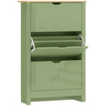 Slim Shoe Cabinet for Hallway Storage Fits 18 Pairs Easy Clean High Gloss Green AOSOM