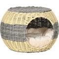 Wicker Cat Cave With Washable Cushion - 40x30cm Pawhut