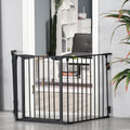 Pet Gate With Door, Pet Playpen, L180 x H74.5 cm, Black Homcom
