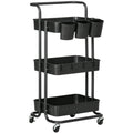 Black 3-Tier Rolling Cart Homcom
