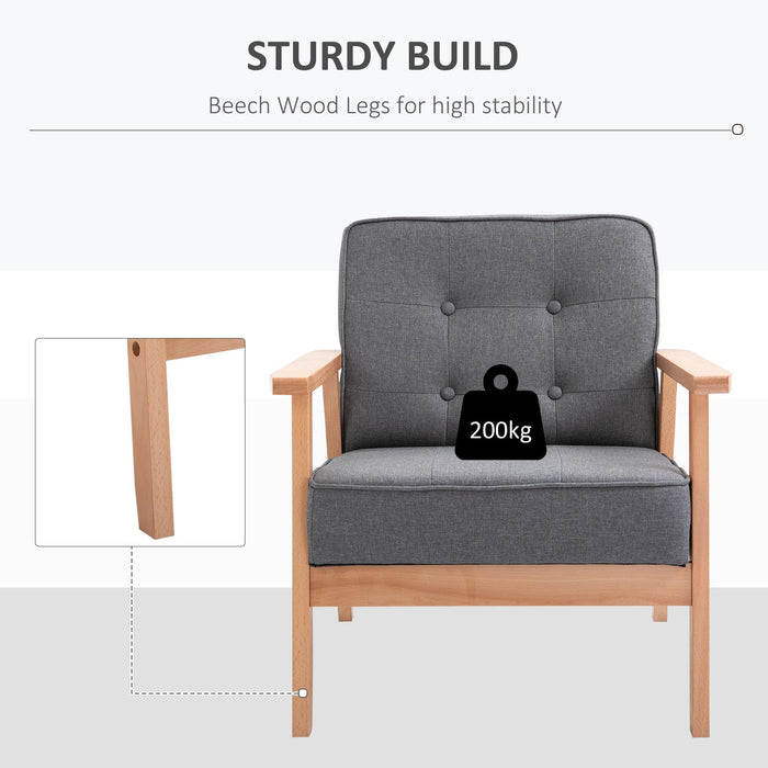 Minimalistic Dark Grey Accent Chair with Wooden Frame