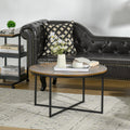 Industrial Round Coffee Table, Metal Frame - Brown Homcom