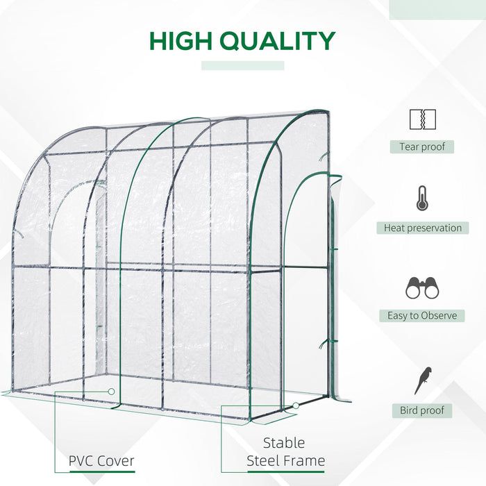 Lean to Greenhouse, PVC Cover, Zip Door, 214x118x212 cm