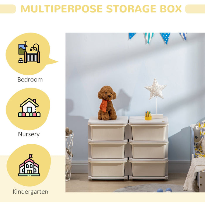 ZONEKIZ Cream 3-Tier Kids Toy Storage with 6 Drawers