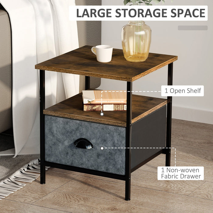 Industrial Side Table with Removable Drawer, Rustic Brown