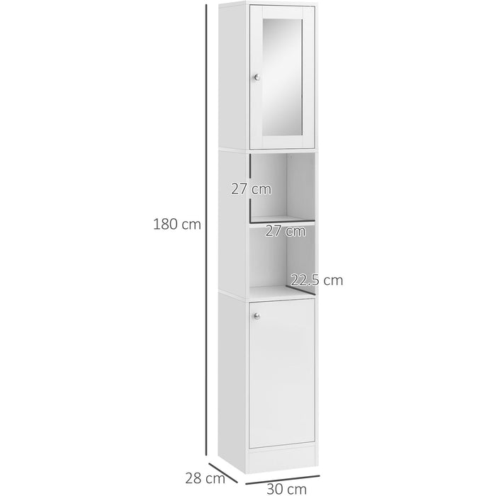 Tall White Freestanding Bathroom Storage Cabinet With Mirror