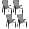 Outsunny Set of 4 Garden Dining Chair Set Stackable Outdoor Patio Furniture Set with Backrest and Armrest, Dark Grey Outsunny