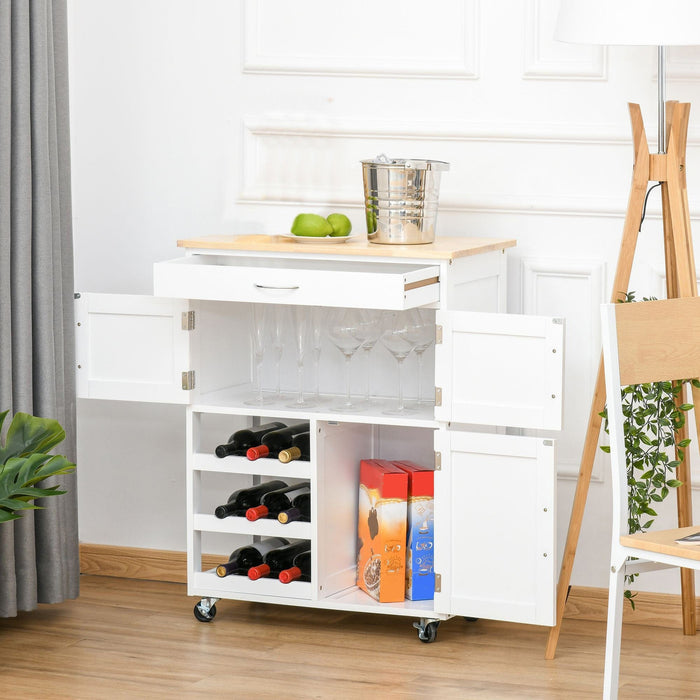 Kitchen Trolley With Wine Rack, Cabinets, White