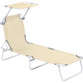 Outsunny Reclining Chair Sun Lounger Folding Lounger Seat with Sun Shade Awning Beach Garden Outdoor Patio Recliner Adjustable (Beige) Outsunny