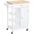 Mobile Kitchen Island, 3 Shelves, Drawer, White and Pine Homcom