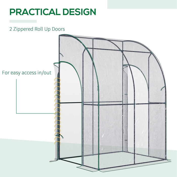 Lean to Greenhouse, PVC Cover, Zip Door, L143xW118xH212 cm