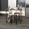 Bar Table and Stools Set With Storage Shelves Homcom