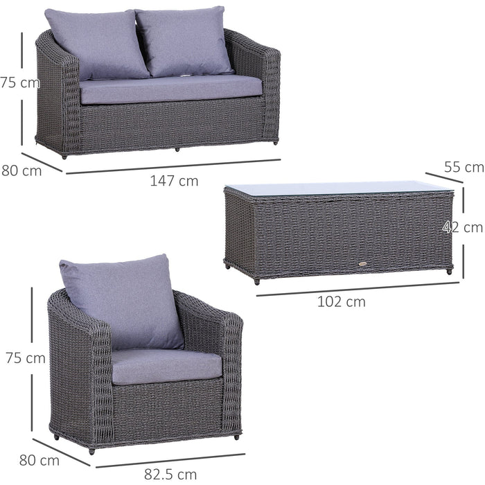 Grey Rattan Sofa Set - Sofa, Table, Chair & Bench