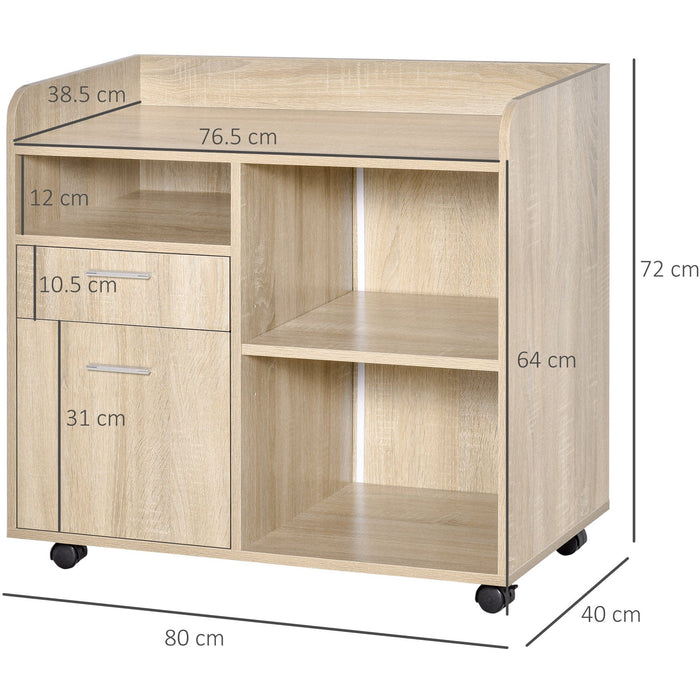 Oak Printer Stand with 2 Drawers & Open Shelves