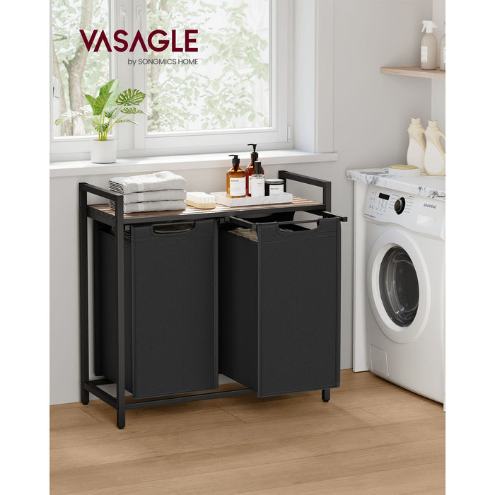 Vasagle Laundry Hamper 2 Compartment, Brown &  Black