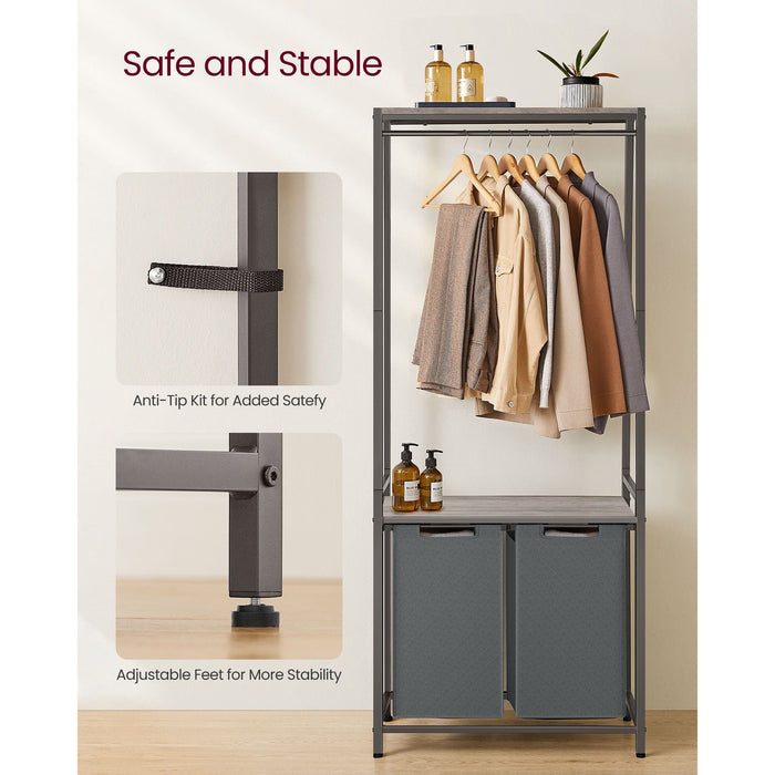 Vasagle Laundry Sorter with Hanging Bar and Shelf Grey
