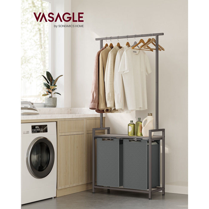 Vasagle Laundry Sorter with Hanging Bar, Greige & Grey