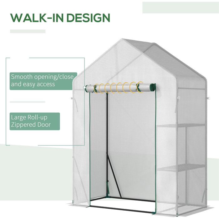 Portable Greenhouse, 2-Tier Shelf, Roll-Up Door, PE Cover