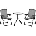 Folding Patio Bistro Set, 2 Folding Chairs, Glass Table, Grey Outsunny