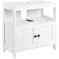 White Pedestal Under Sink Cabinet With Double Doors Kleankin