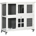 Large Wooden Rabbit Hutch with Wheels, Indoor/Outdoor Pawhut