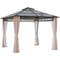 3x3m Polycarbonate Gazebo with Powder-Coated Aluminium Frame and Privacy Curtains Outsunny