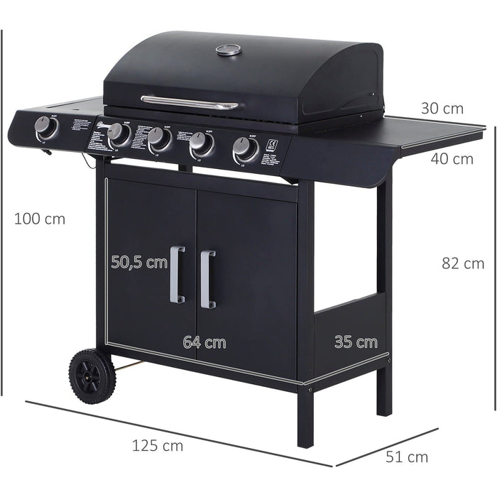 4 Burner Gas BBQ With Side Burner, Trolley with Storage