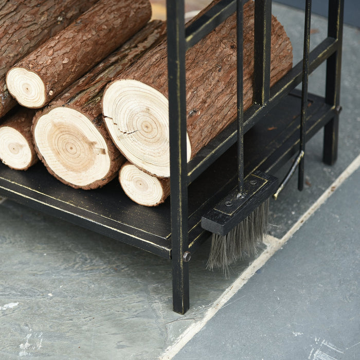 2-Layer Heavy Duty Firewood Rack with 4 Tools