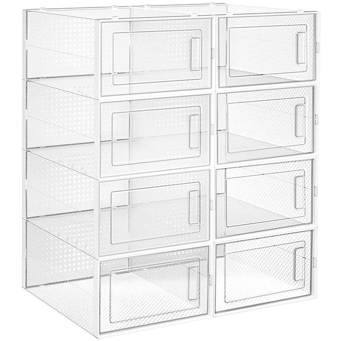 Shoe Storage Boxes Stackable, 8 Slot, Clear/White
