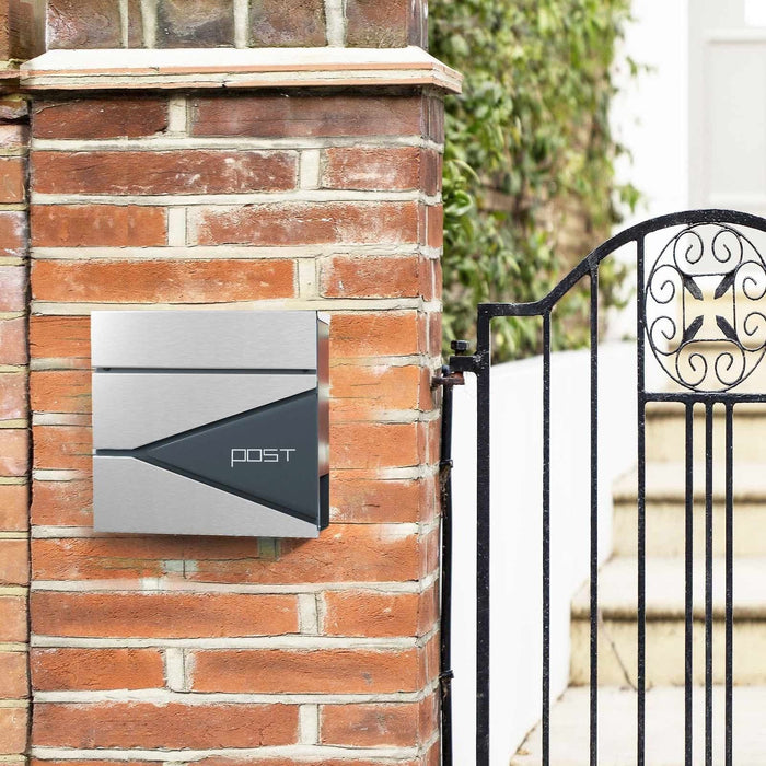 Wall Mounted Letter Box, Grey & Silver