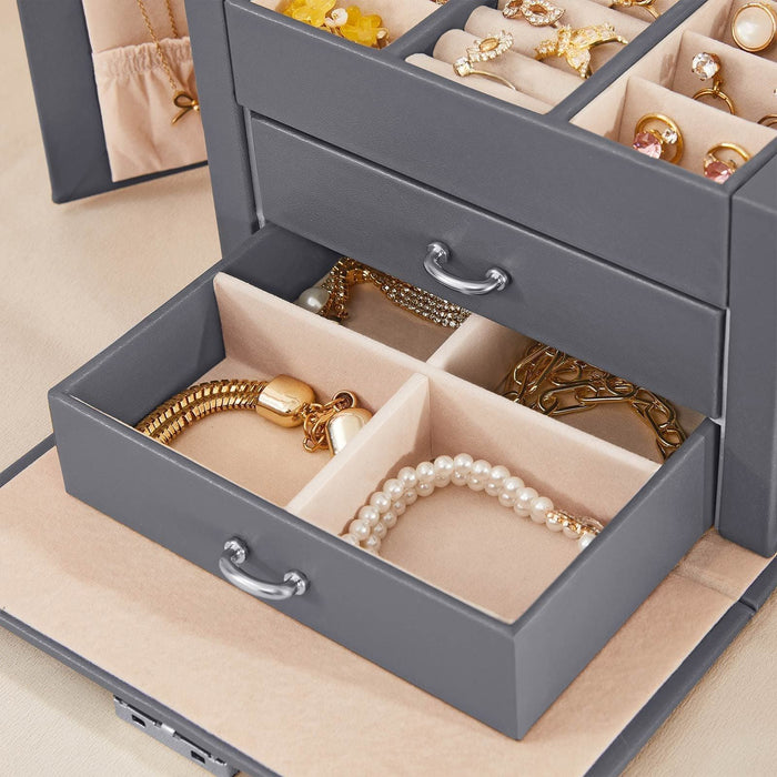 Grey Leather Jewellery Box Lockable