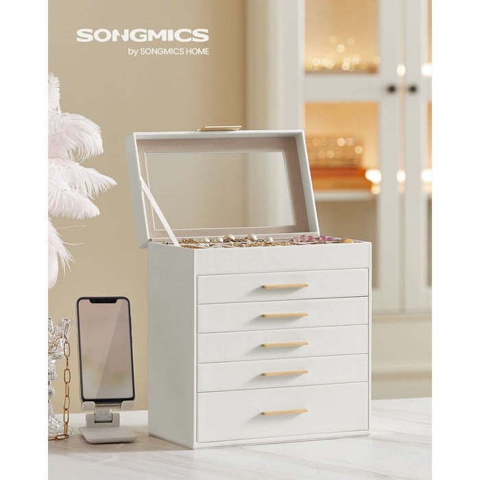 Songmics Jewellery Box With Drawers White Gold