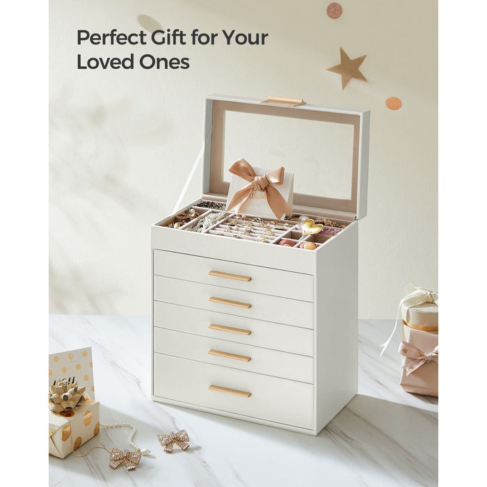Songmics Jewellery Box With Drawers White Gold
