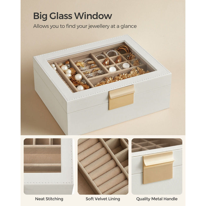 Songmics Jewellery Box With Glass Top White