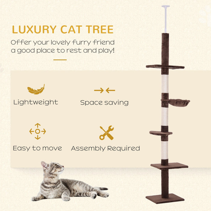 Brown Cat Tree: 5-Tier, Adjustable (230-260cm)