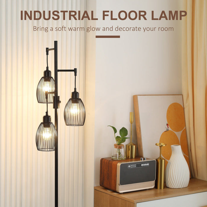 Industrial Floor Lamp, 3 Lights, Dimmable, Metal Shades