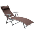 Folding Sun Lounger with Adjustable Backrest and Padded Headrest for Garden Relaxation Brown Outsunny