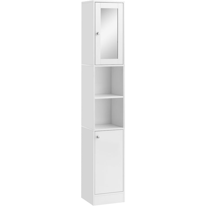 Tall White Freestanding Bathroom Storage Cabinet With Mirror